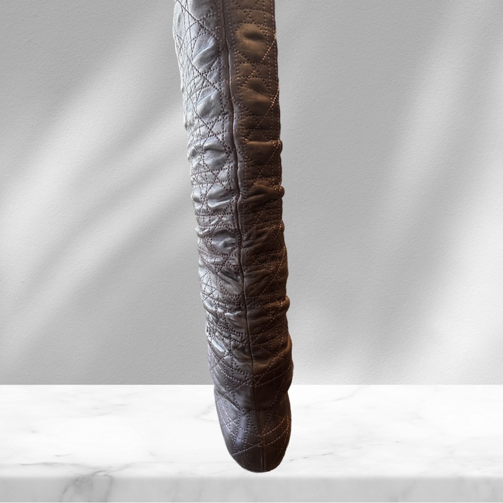 Christian Dior Cannage Quilted Brown Knee High Boots 35 1/2 - Picture 4 of 13